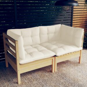 Outdoor Patio Loveseat Sofa Solid Pine Wood with Cream Comfort Cushions