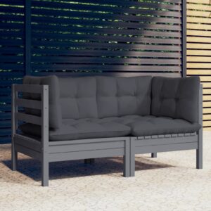 Solid Pine Wood 2-Seater Outdoor Garden Sofa with Comfortable Anthracite Cushions