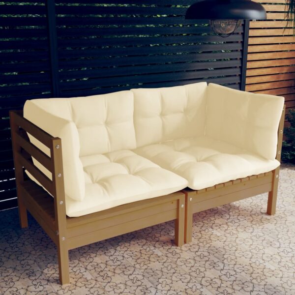 2-Seater Garden Sofa with Cream Cushions Solid Wood Pine