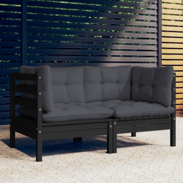 Solid Pine Wood Outdoor 2-Seater Sofa with Comfortable Anthracite Cushions Patio