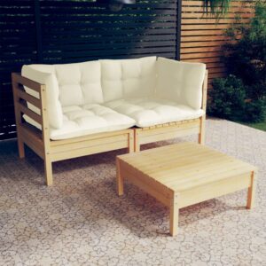 Outdoor Garden Lounge Set Solid Pine Wood with Cream Polyester Cushions