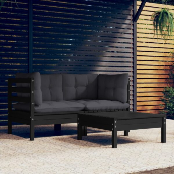 3 Piece Garden Lounge Set with Anthracite Cushions Pinewood