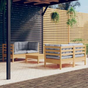 5 Piece Garden Lounge Set with Grey Cushions Pinewood