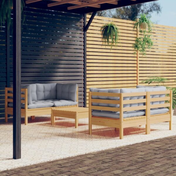 5 Piece Garden Lounge Set with Grey Cushions Pinewood