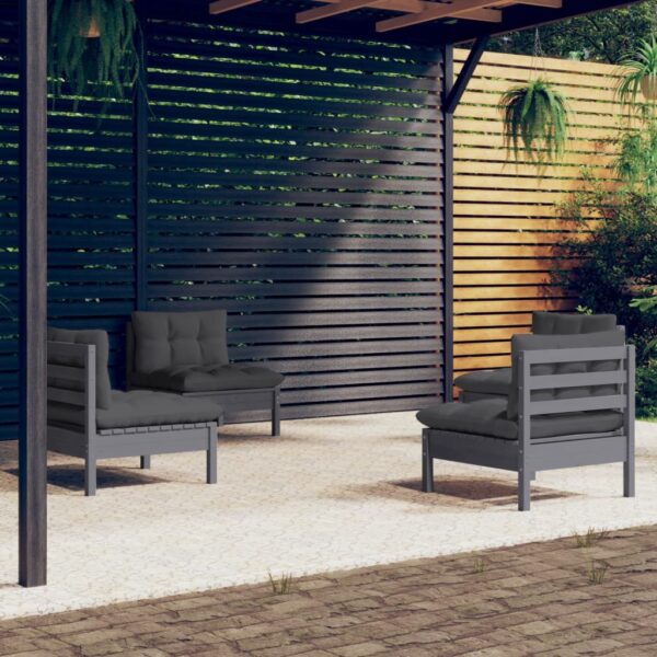 4 Piece Garden Lounge Set with Anthracite Cushions Pinewood