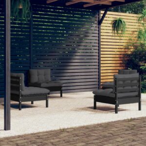 Outdoor Patio Lounge Set Solid Pinewood Garden Furniture with Comfort Cushions