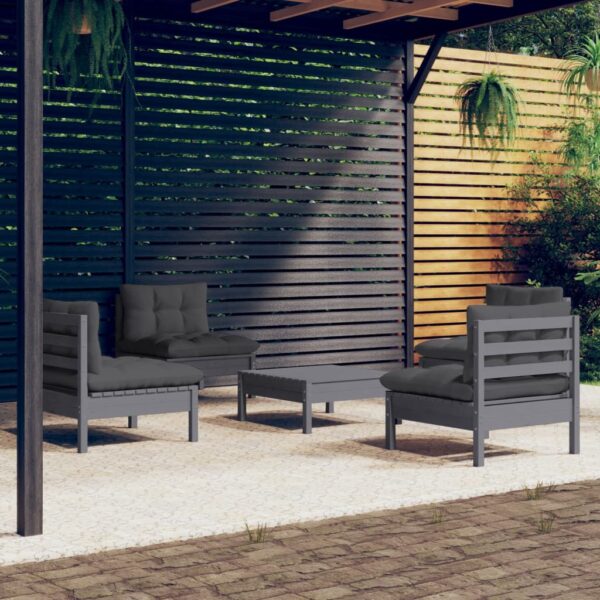 5 Piece Garden Lounge Set with Anthracite Cushions Pinewood