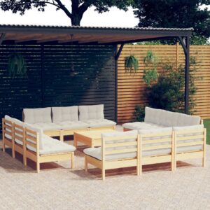 13 Piece Garden Lounge Set with Cream Cushions Pinewood