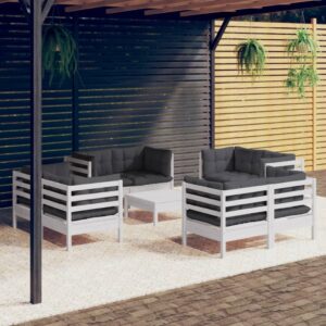 9 Piece Garden Lounge Set with Anthracite Cushions Pinewood