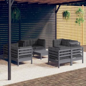 9 Piece Garden Lounge Set with Anthracite Cushions Pinewood