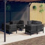 9 Piece Garden Lounge Set with Anthracite Cushions Pinewood