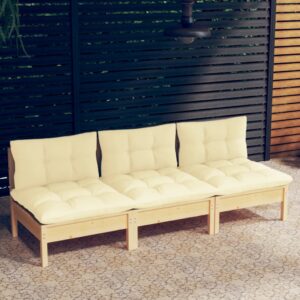 Outdoor Patio Sofa Solid Wood Garden Furniture Cream Cushions Comfortable