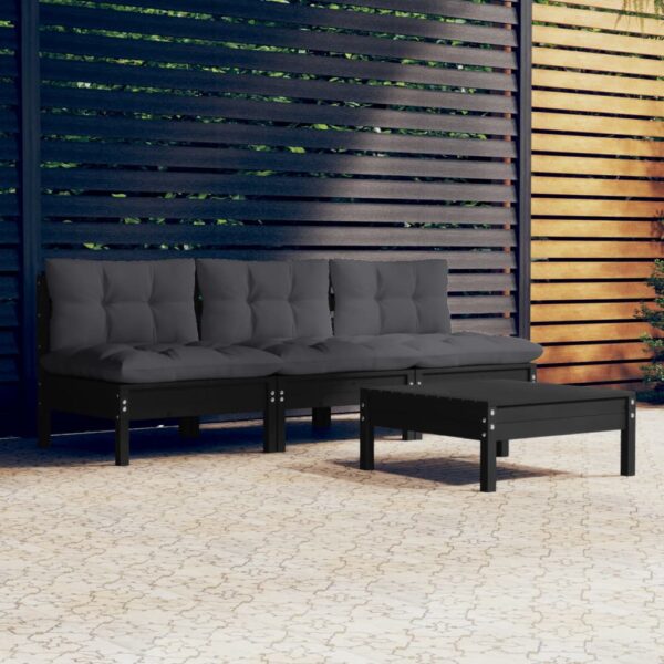 4 Piece Garden Lounge Set with Anthracite Cushions Pinewood