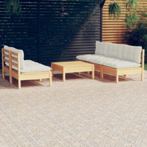 6 Piece Garden Lounge Set with Cream Cushions Pinewood