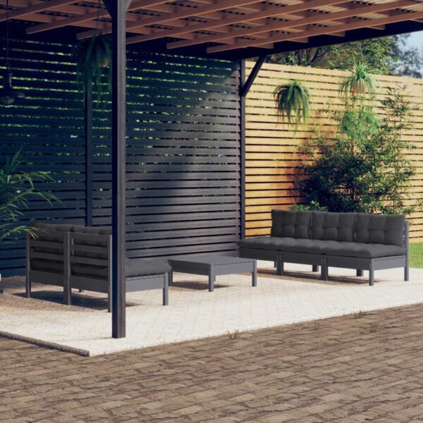 6 Piece Garden Lounge Set with Anthracite Cushions Pinewood