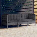 Solid Pinewood Outdoor Patio Sofa Set with Comfortable Anthracite Cushions