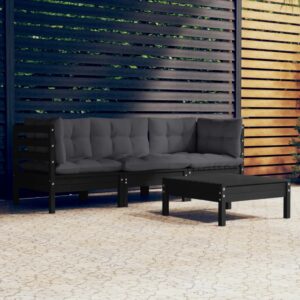 4 Piece Garden Lounge Set with Anthracite Cushions Pinewood