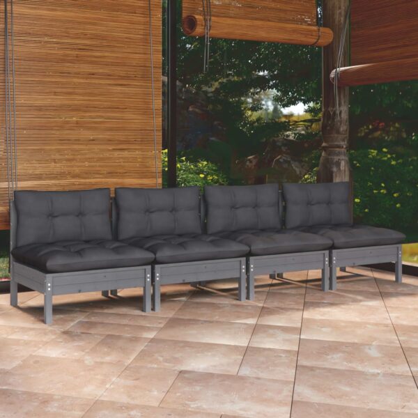 4-Seater Garden Sofa with Anthracite Cushions Solid Pinewood