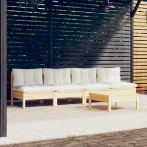 5 Piece Garden Lounge Set with Cream Cushions Pinewood