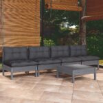 5 Piece Garden Lounge Set with Anthracite Cushions Pinewood