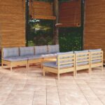 8 Piece Garden Lounge Set with Grey Cushions Pinewood