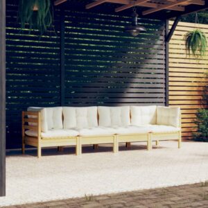 Outdoor Garden Lounge Set Cream Cushions Solid Wood Patio Furniture Comfort