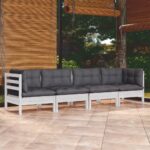 4 Piece Garden Lounge Set with Cushions Solid Pinewood