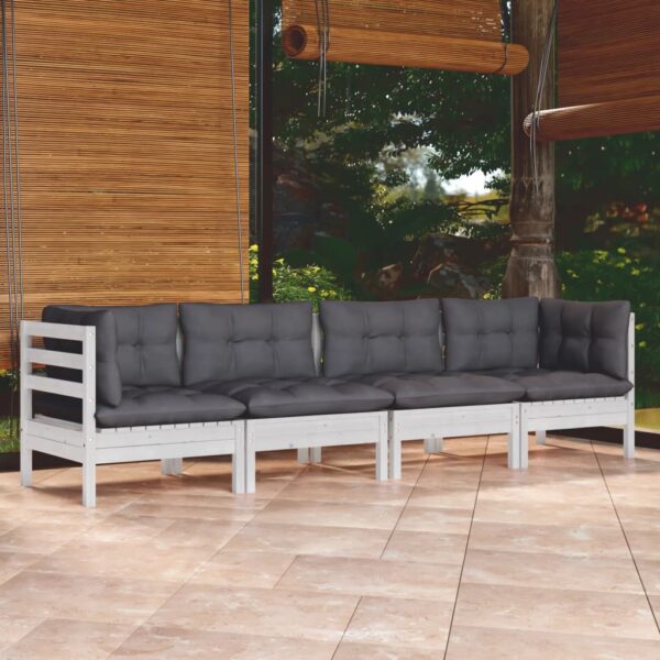 4 Piece Garden Lounge Set with Cushions Solid Pinewood