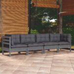 4 Piece Garden Lounge Set with Cushions Solid Pinewood