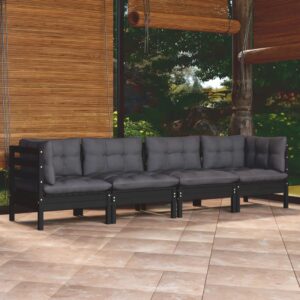 4 Piece Garden Lounge Set with Cushions Solid Pinewood