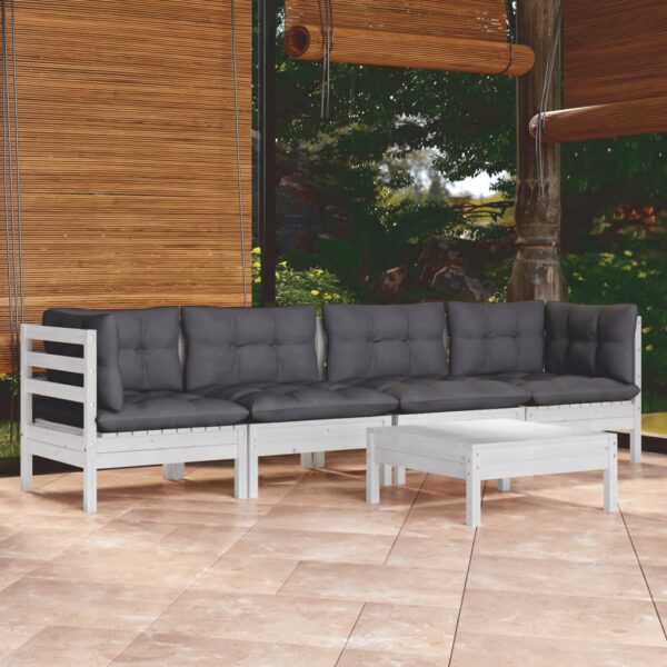 5 Piece Garden Lounge Set with Cushions Solid Pinewood