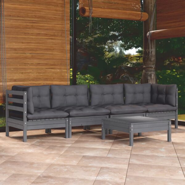 5 Piece Garden Lounge Set with Cushions Solid Pinewood