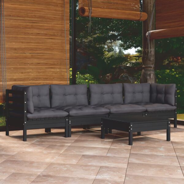 5 Piece Garden Lounge Set with Cushions Solid Pinewood