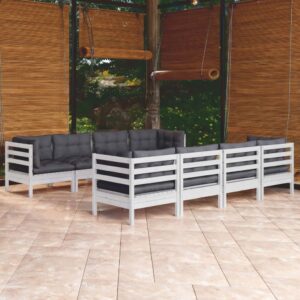 9 Piece Garden Lounge Set with Cushions Solid Pinewood