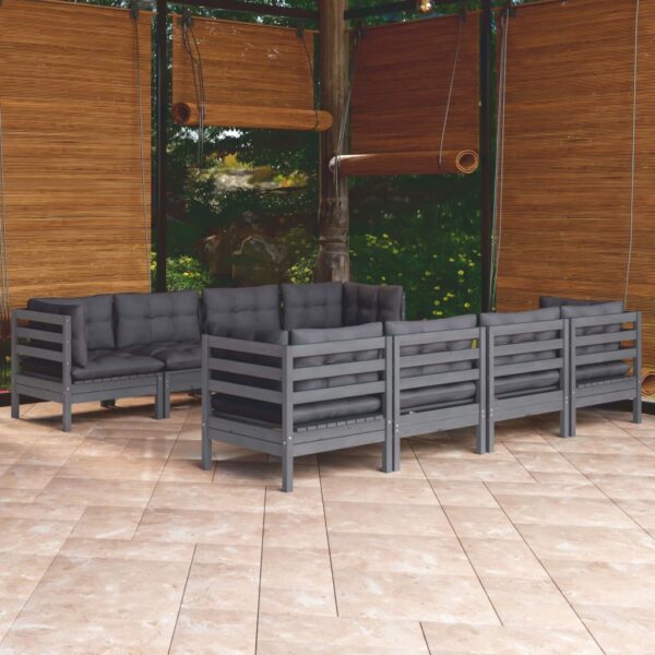 9 Piece Garden Lounge Set with Cushions Solid Pinewood