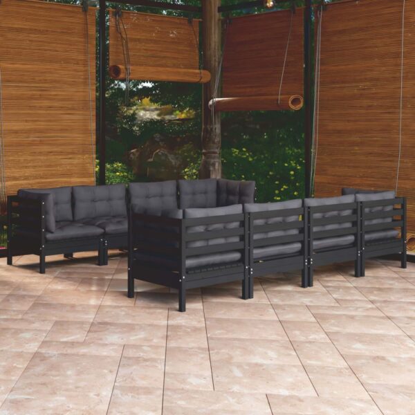 9 Piece Garden Lounge Set with Cushions Solid Pinewood