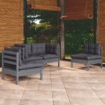 4 Piece Garden Lounge Set with Cushions Solid Pinewood