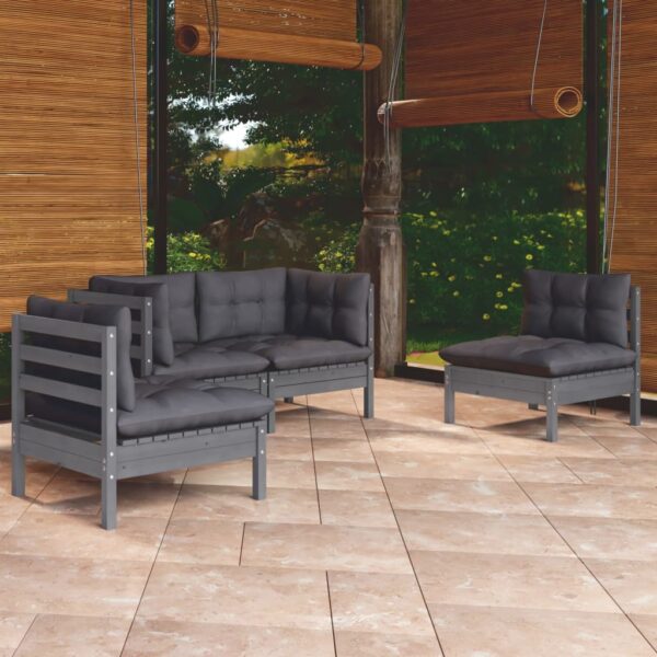 4 Piece Garden Lounge Set with Cushions Solid Pinewood