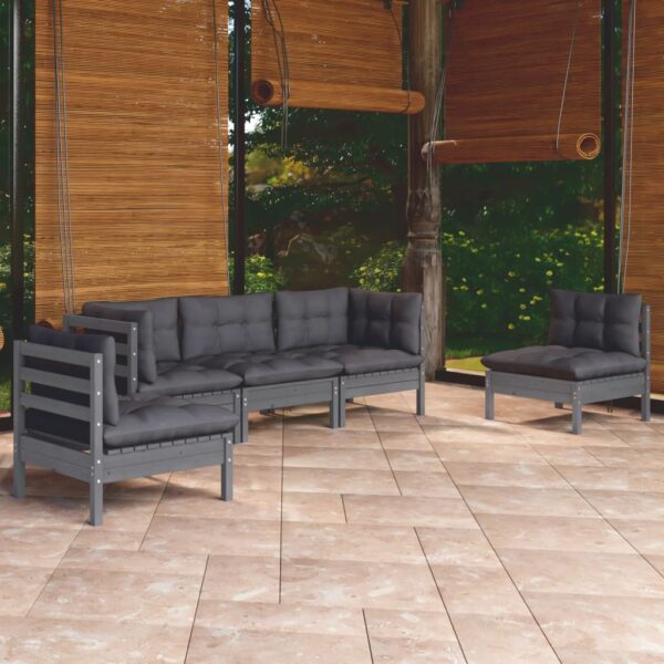 5 Piece Garden Lounge Set with Cushions Solid Pinewood