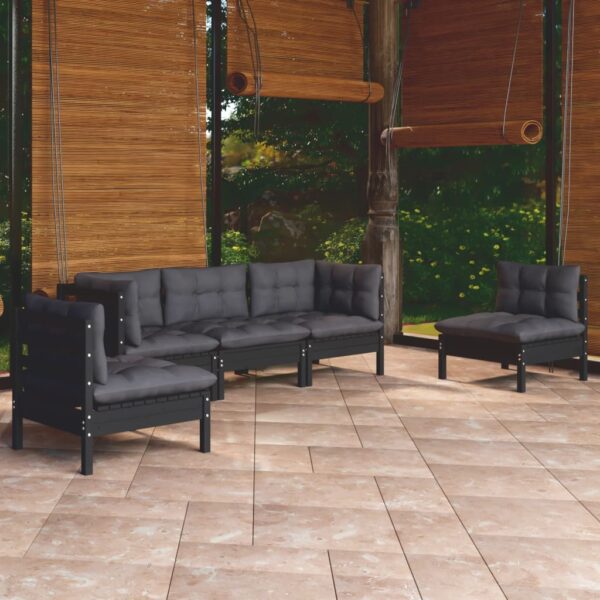 5 Piece Garden Lounge Set with Cushions Solid Pinewood