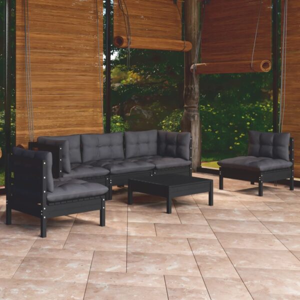 6 Piece Garden Lounge Set with Cushions Solid Pinewood