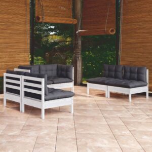 6 Piece Garden Lounge Set with Cushions Solid Pinewood