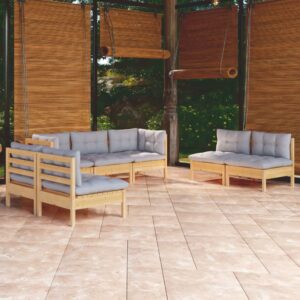 7 Piece Garden Lounge Set with Grey Cushions Solid Pinewood