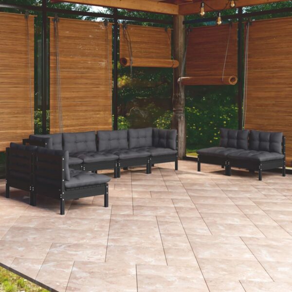 9 Piece Garden Lounge Set with Cushions Solid Pinewood