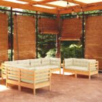 8 Piece Garden Lounge Set with Cream Cushions Solid Pinewood