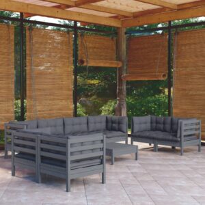 9 Piece Garden Lounge Set with Cushions Solid Pinewood