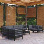 9 Piece Garden Lounge Set with Cushions Solid Pinewood