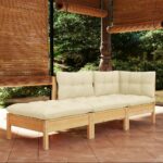 Solid Pine Wood Garden Lounge Set Cream Cushions Patio Furniture Comfort Kit