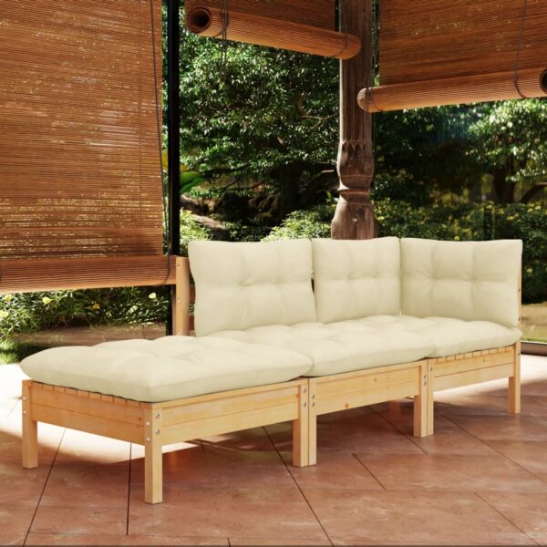 Solid Pine Wood Garden Lounge Set Cream Cushions Patio Furniture Comfort Kit