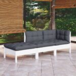 3 Piece Garden Lounge Set with Cushions Solid Wood Pine